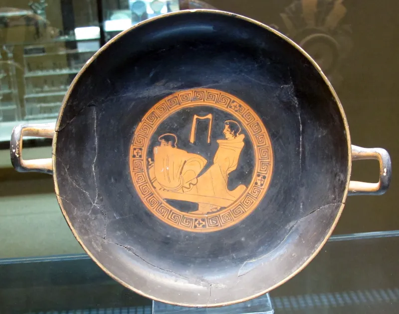 Pittore Di Bruxelles Kylix Con Due Uomini A Colloquio, Retro Figure Ammantate, 450 