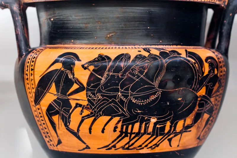 Painter Of Faina 75 - Abv 327 - Fight With Chariot - Dionysos With Maenad And Satyrs - Roma Mnevg - 