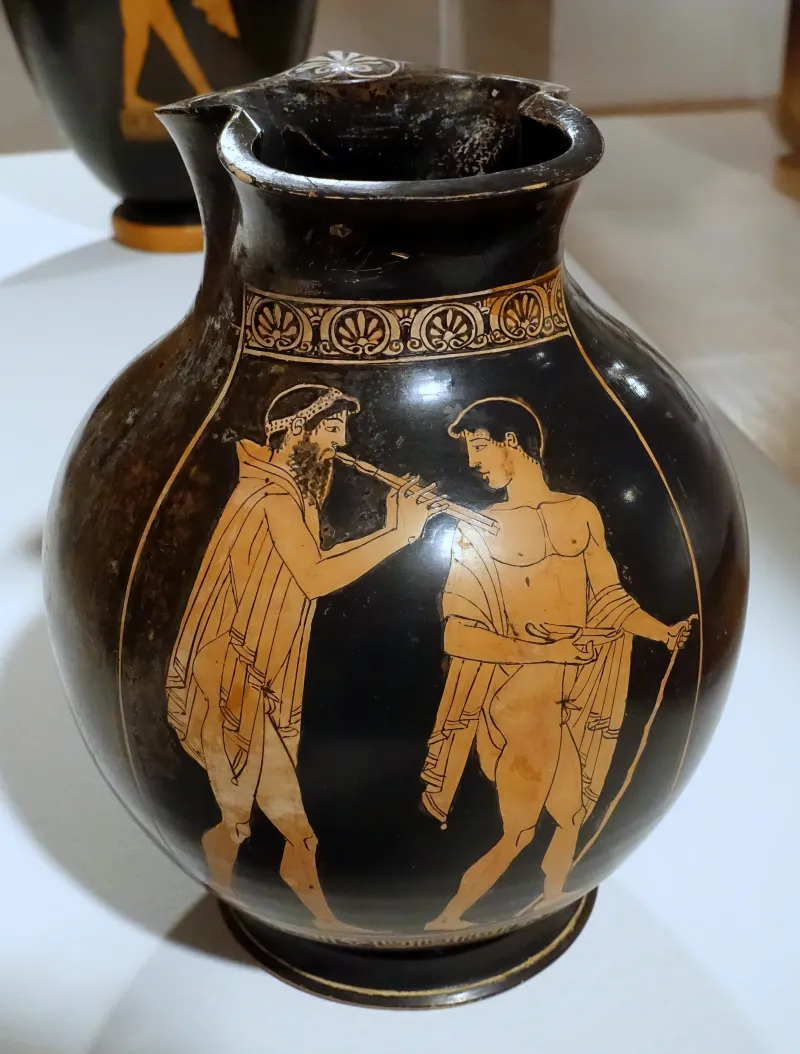 Chous With Piper And Reveler, Painter Of Florence 4021, Greek, Attic, 475 Bc, Red-Figure Technique On Earthenware - Krannert Art Museum, Uiuc - 