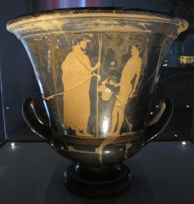 Pittore Di Goluchow 37, Cratere A Calice Con Lotta Di Menade E Satiro, E Scena Di Palestra, 490-480 Ac, Da Tomba 323 Trebba 