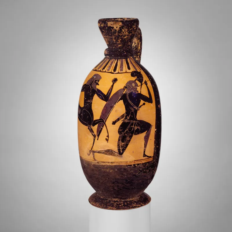 Terracotta Lekythos (Oil Flask) With Centaur Battling A Warrior Met 