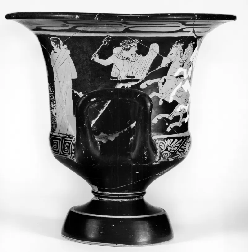 Painter Of London F 1 - Red-Figure Krater With Three Standing Figures - Walters 48261 - Left 