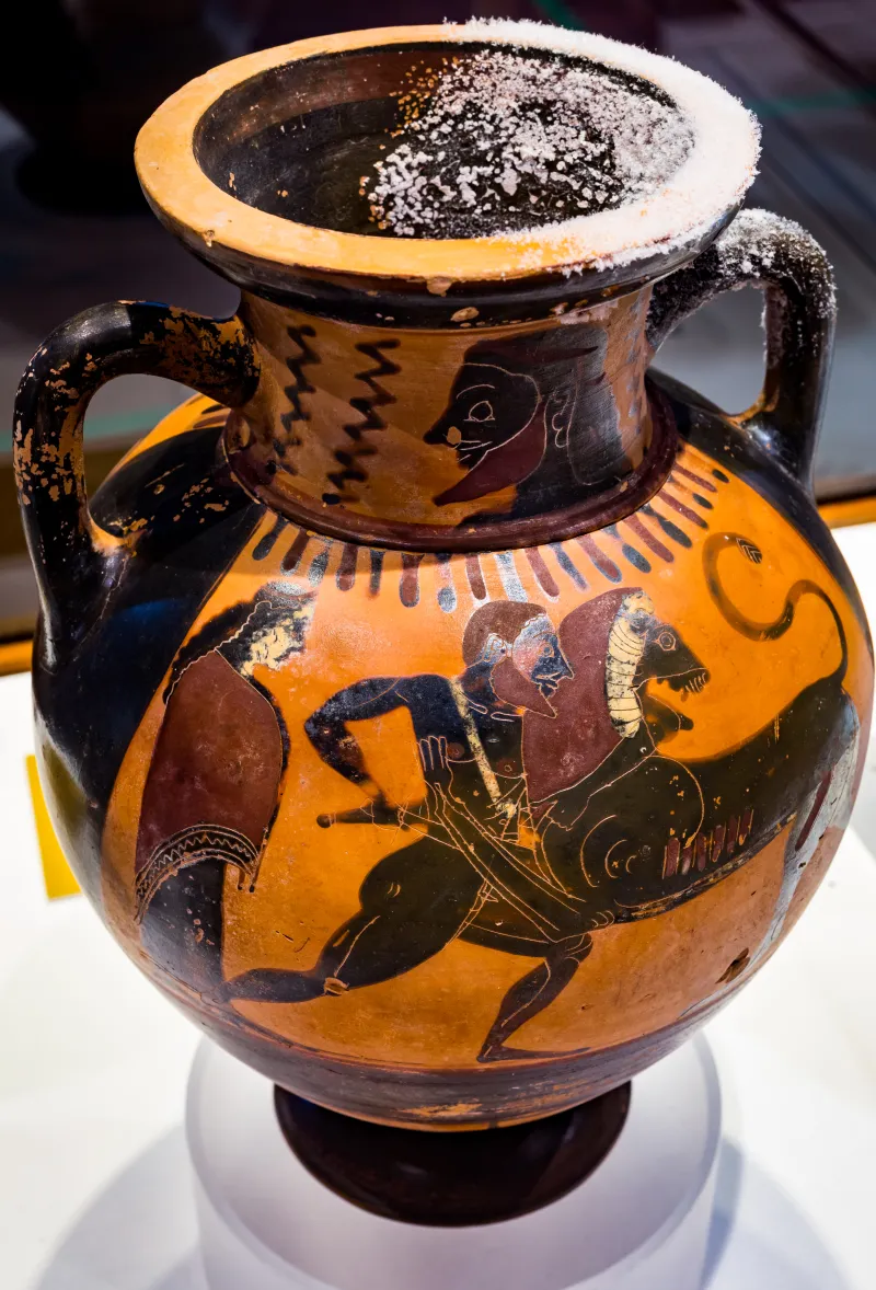 Painter Of Louvre F 6 - Abv 128 - Head Of Man - Herakles And The Lion - Confronted Lions - Cortona Maec - 