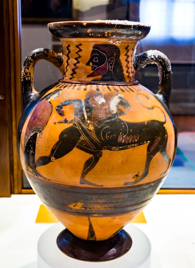 Painter Of Louvre F 6 - Abv 128 - Head Of Man - Herakles And The Lion - Confronted Lions - Cortona Maec - 