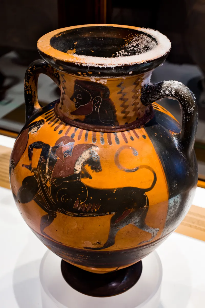 Painter Of Louvre F 6 - Abv 128 - Head Of Man - Herakles And The Lion - Confronted Lions - Cortona Maec - 