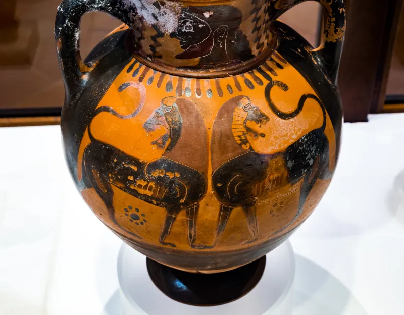 Painter Of Louvre F 6 - Abv 128 - Head Of Man - Herakles And The Lion - Confronted Lions - Cortona Maec - 