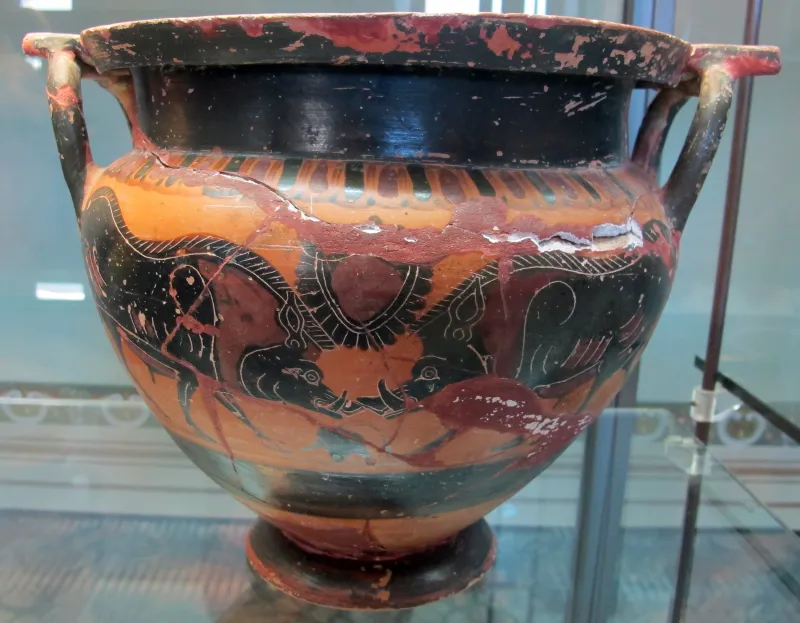 Pittore Del Louvre F6, Cratere A Colonnette Con Cinghili, Giovani E Sfinge, 550-540 01 Da Del Tufo, 
