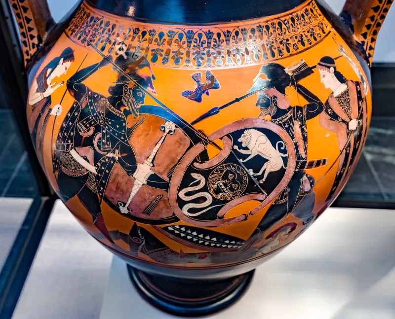 Painter Of Munich 1410 - Abv 311 1 - Battle - Hoplite And Two Amazons Leading Horse - München As 1410 - 