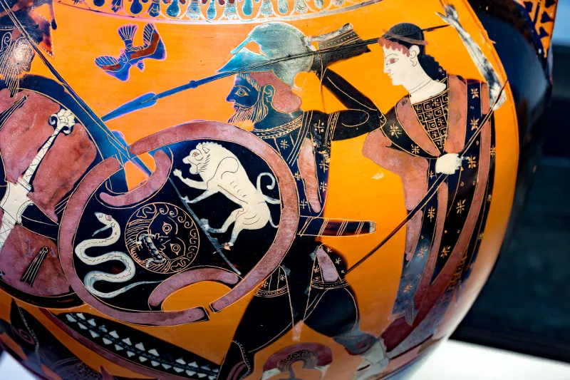 Painter Of Munich 1410 - Abv 311 1 - Battle - Hoplite And Two Amazons Leading Horse - München As 1410 - 