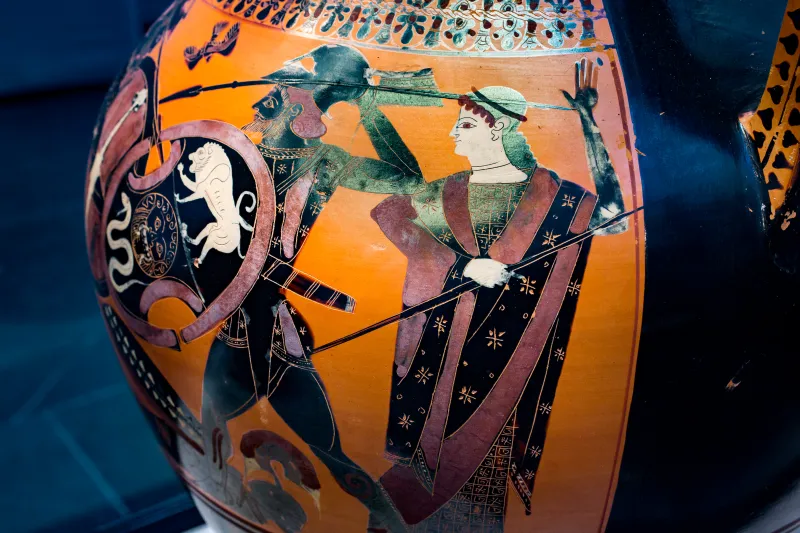 Painter Of Munich 1410 - Abv 311 1 - Battle - Hoplite And Two Amazons Leading Horse - München As 1410 - 
