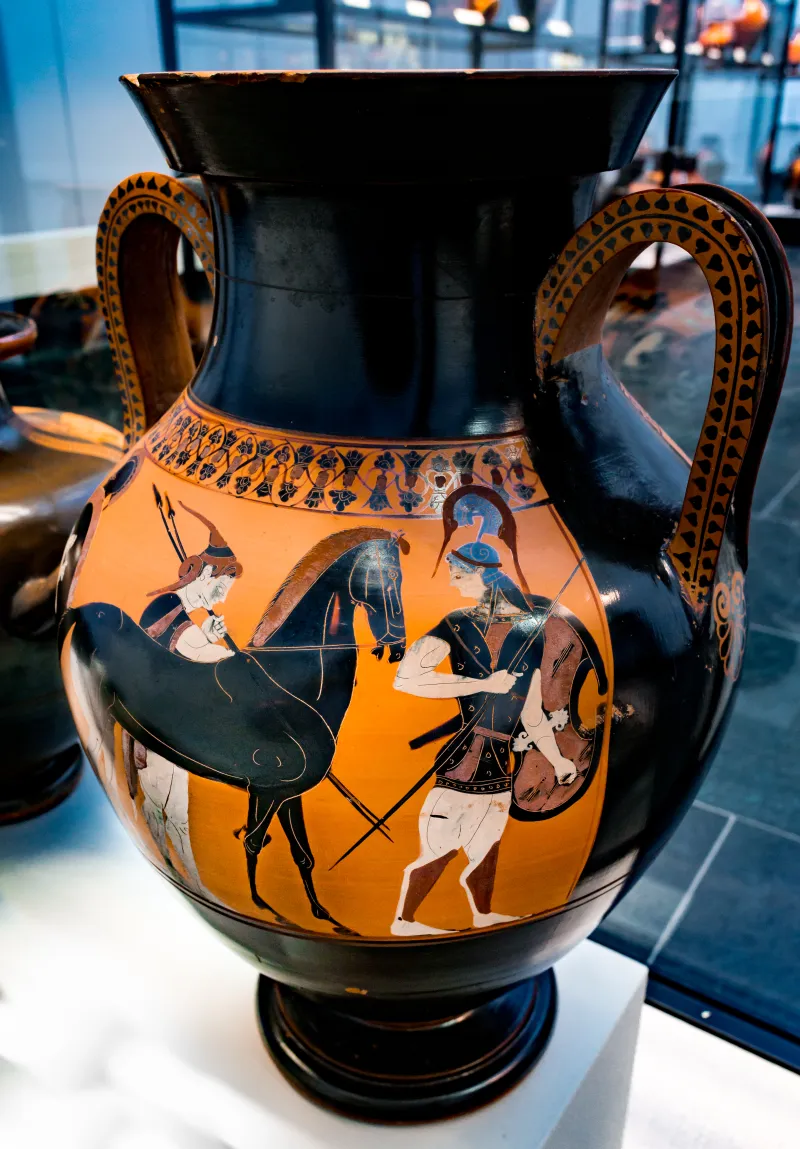 Painter Of Munich 1410 - Abv 311 1 - Battle - Hoplite And Two Amazons Leading Horse - München As 1410 - 