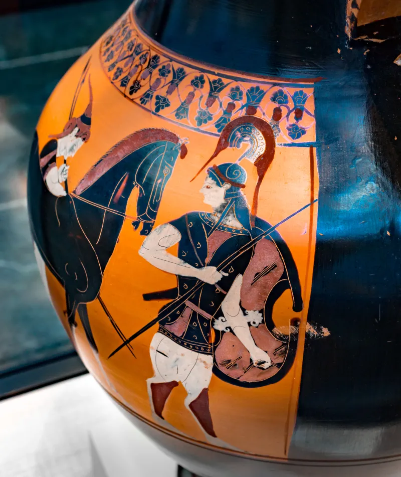 Painter Of Munich 1410 - Abv 311 1 - Battle - Hoplite And Two Amazons Leading Horse - München As 1410 - 