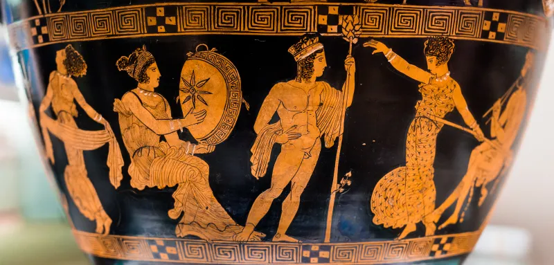 Painter Of The Carlsruhe Paris Arv 1315 1 Judgement Of Paris - Dionysos With Satyrs And Maenads 