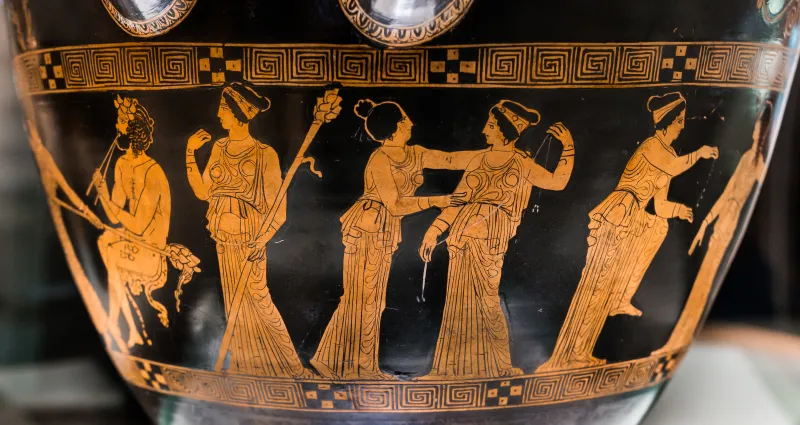 Painter Of The Carlsruhe Paris Arv 1315 1 Judgement Of Paris - Dionysos With Satyrs And Maenads 