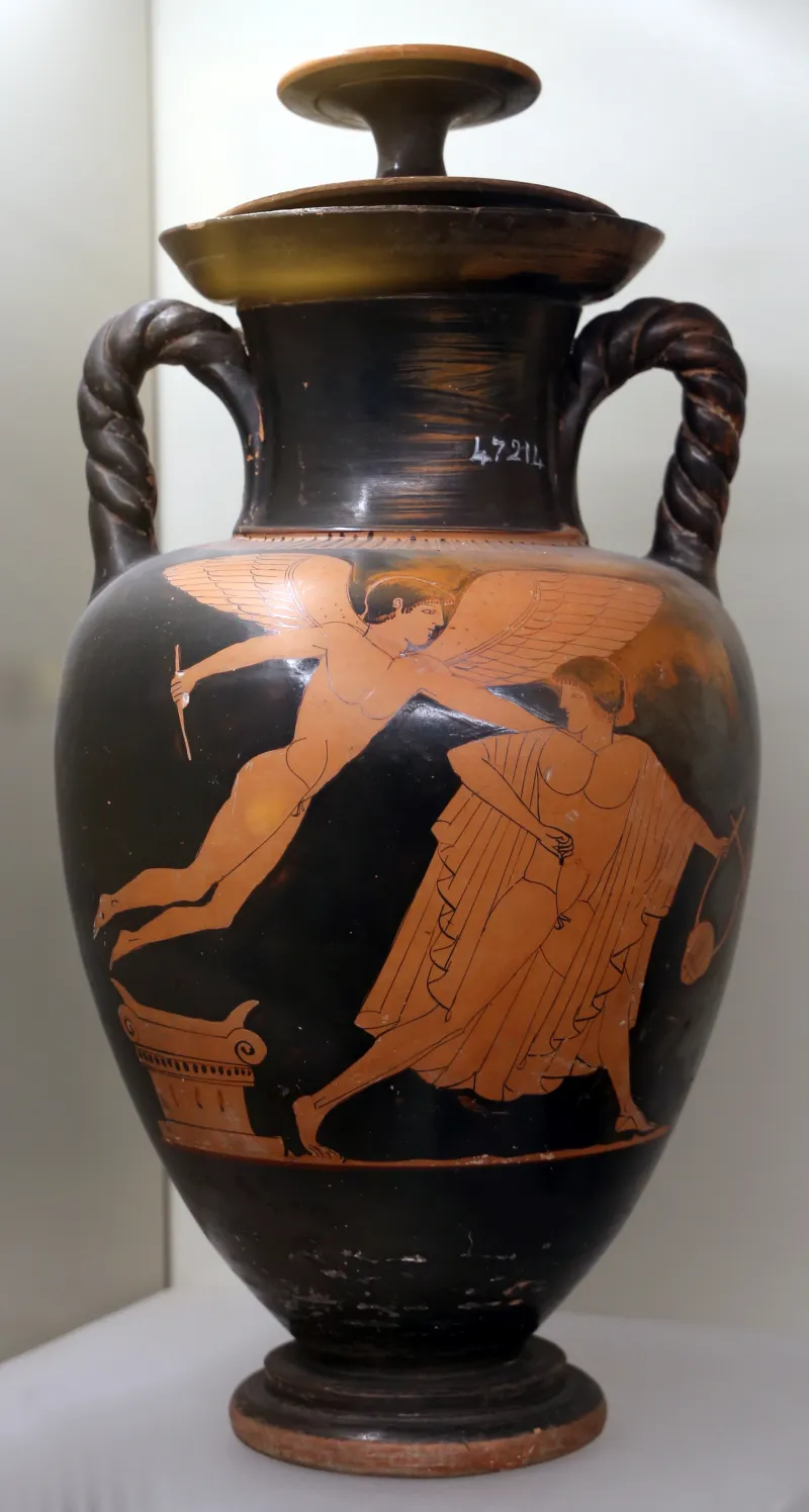 Pittore Dell'angelo Volante, Anfora Attica Con Zephiros E Giovinetto, 490 Ac, Dalla Tomba 194 Della 