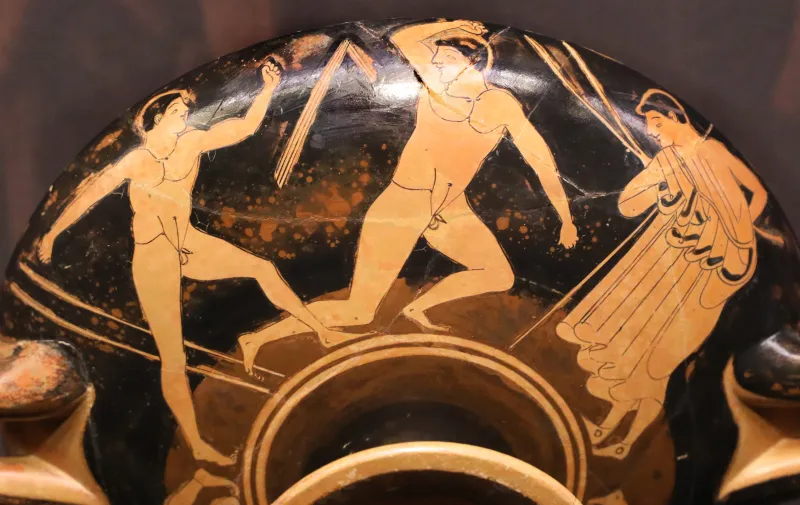 Pittore Della Gigantomachia Di Parigi Kylix Con Allenamento Di Pugili Sotto Lo Sguardo Del'allenatore, 480 A 
