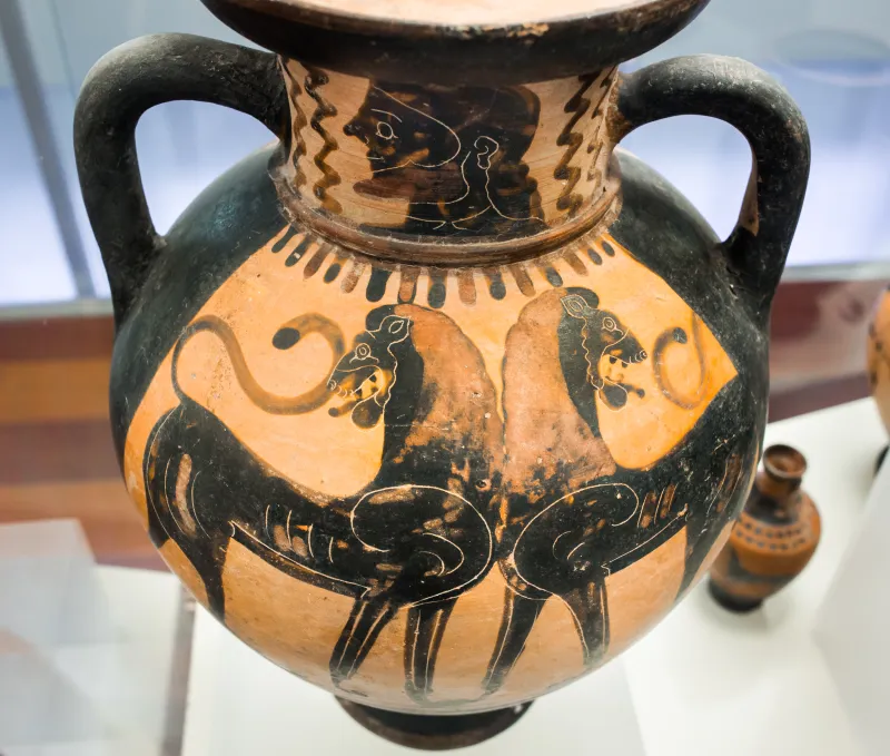 Painter Of Vatican 309 - Abv 121 8 - Head Of Man - Theseus And Minotauros - Confronted Lions - Roma Mnevg 24994 - 