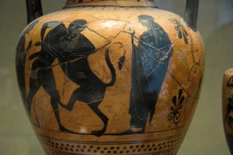 Black Figure Amphora, Heracles, Lion, 500 Bc, Am Syracuse, 