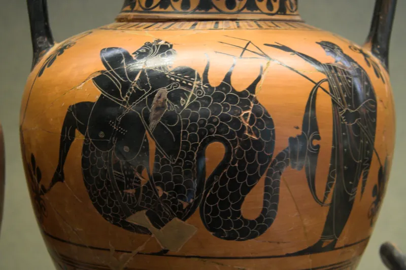 Black Figure Amphora, Heracles, Triton, 500 Bc, Am Syracuse, 