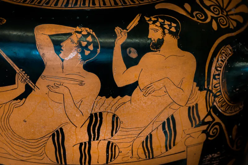 Peleus Painter Arv 1039 8 Symposion - Three Draped Youths 
