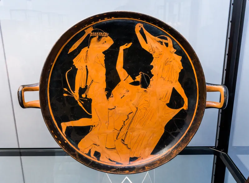 Penthesilea Painter Arv 879 2 Apollon Slaying Tityos - Draped Boys And Youths In Conversation 