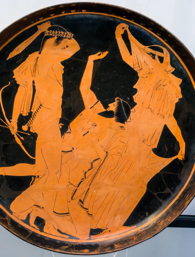 Penthesilea Painter Arv 879 2 Apollon Slaying Tityos - Draped Boys And Youths In Conversation 