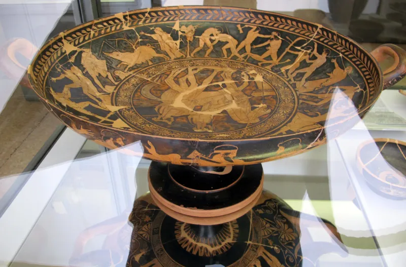 Pittore Di Pentesilea, Kylix A Figure Rosse Con Apoteosi Di Teseo, E Altri A Duello, 460-450 