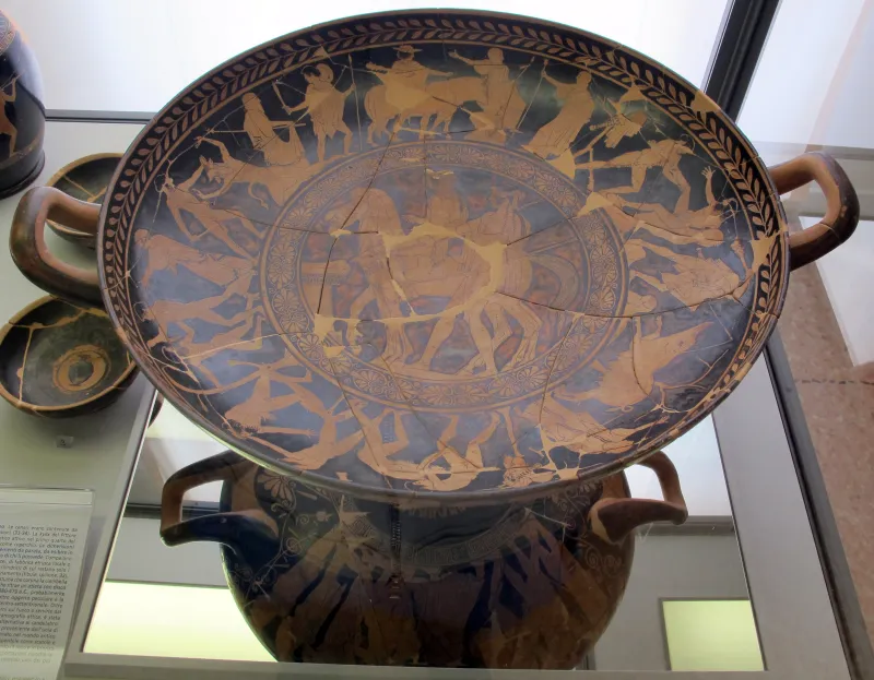 Pittore Di Pentesilea, Kylix A Figure Rosse Con Apoteosi Di Teseo, E Altri A Duello, 460-450 