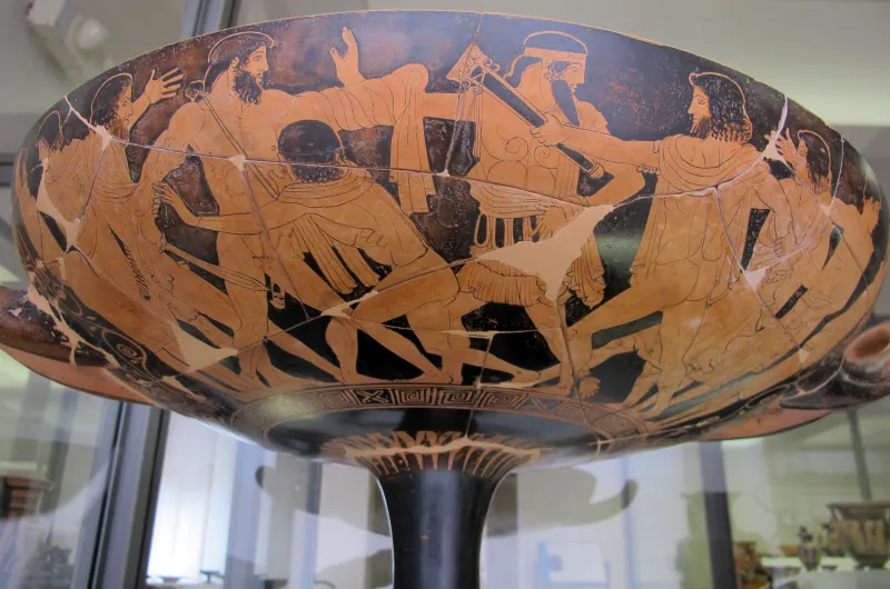 Pittore Di Pentesilea, Kylix A Figure Rosse Con Apoteosi Di Teseo, E Altri A Duello, 460-450 