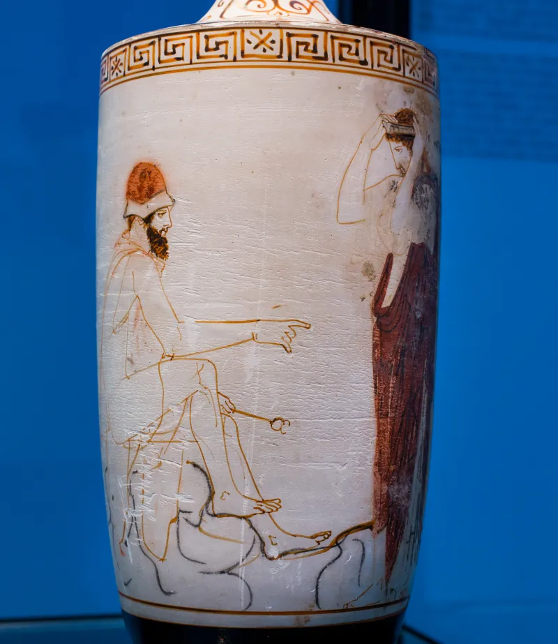 Phiale Painter Arv 1022 138 Hermes Psychopompos And Woman At Tomb 