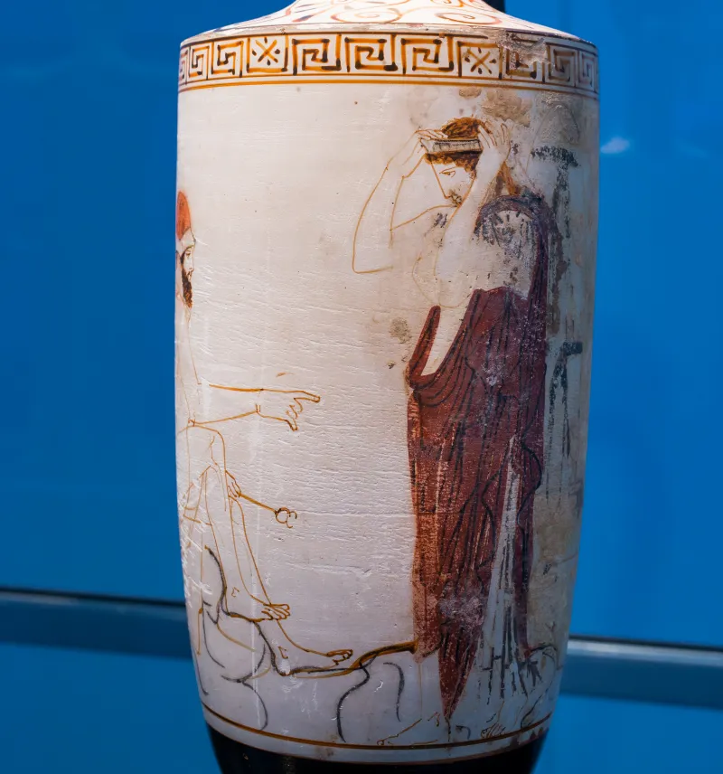 Phiale Painter Arv 1022 138 Hermes Psychopompos And Woman At Tomb 