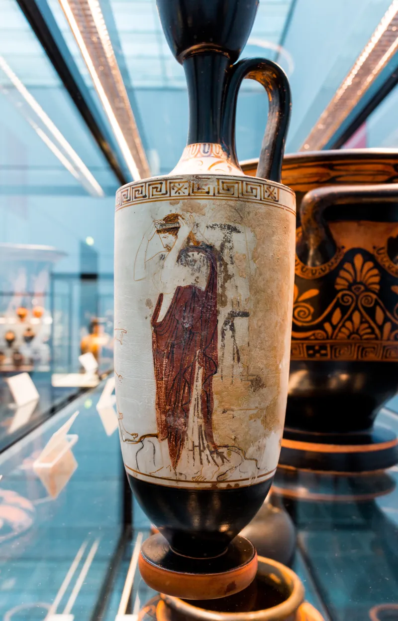 Phiale Painter Arv 1022 138 Hermes Psychopompos And Woman At Tomb 