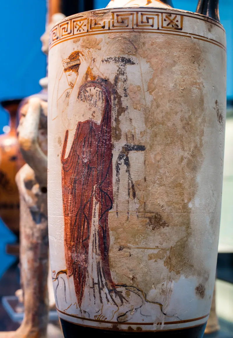 Phiale Painter Arv 1022 138 Hermes Psychopompos And Woman At Tomb 
