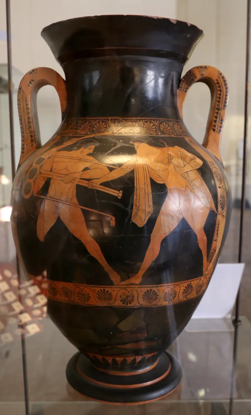 Phintias, Anfora Attica Con Thiasos Dionisiaco E Contesa Di Eracle E Apollo, 520-510 