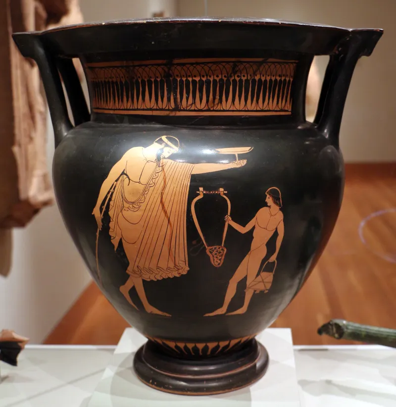Pittore Del Maiale, Cratere A Colonne Con Uomo Che Vomita E Fanciullo Con Cetra, Attica 470-460 Ac 