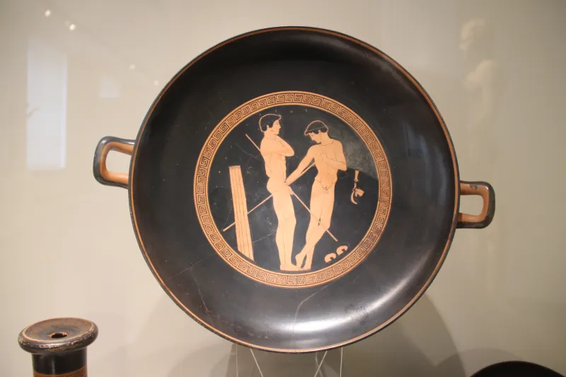Attic Red-Figure Ceramic Kylix Depicting Javelin Thrower, Pistoxenus Painter, 465 Bc, Found In Vulci, Etruria 