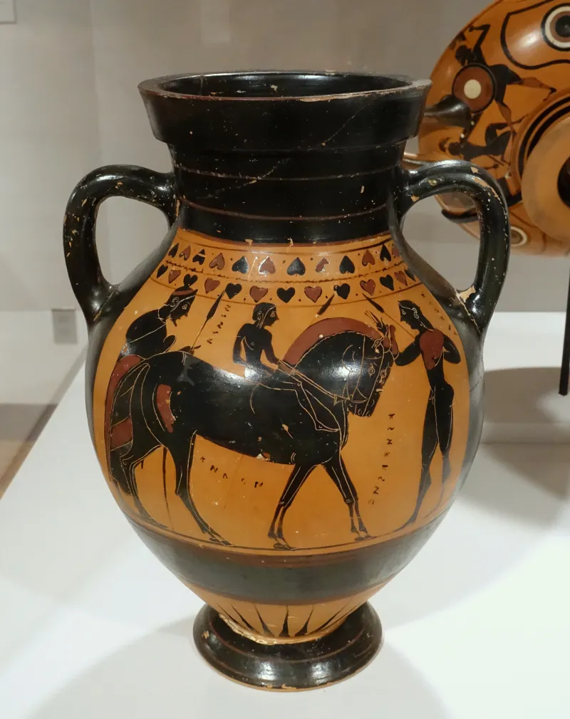 Amphora With Equestrian Scenes, Pointed Nose Painter, Tyrrhenian Group, Greek, Attic, 550 Bc, Black-Figure Technique - Krannert Art Museum, Uiuc - 