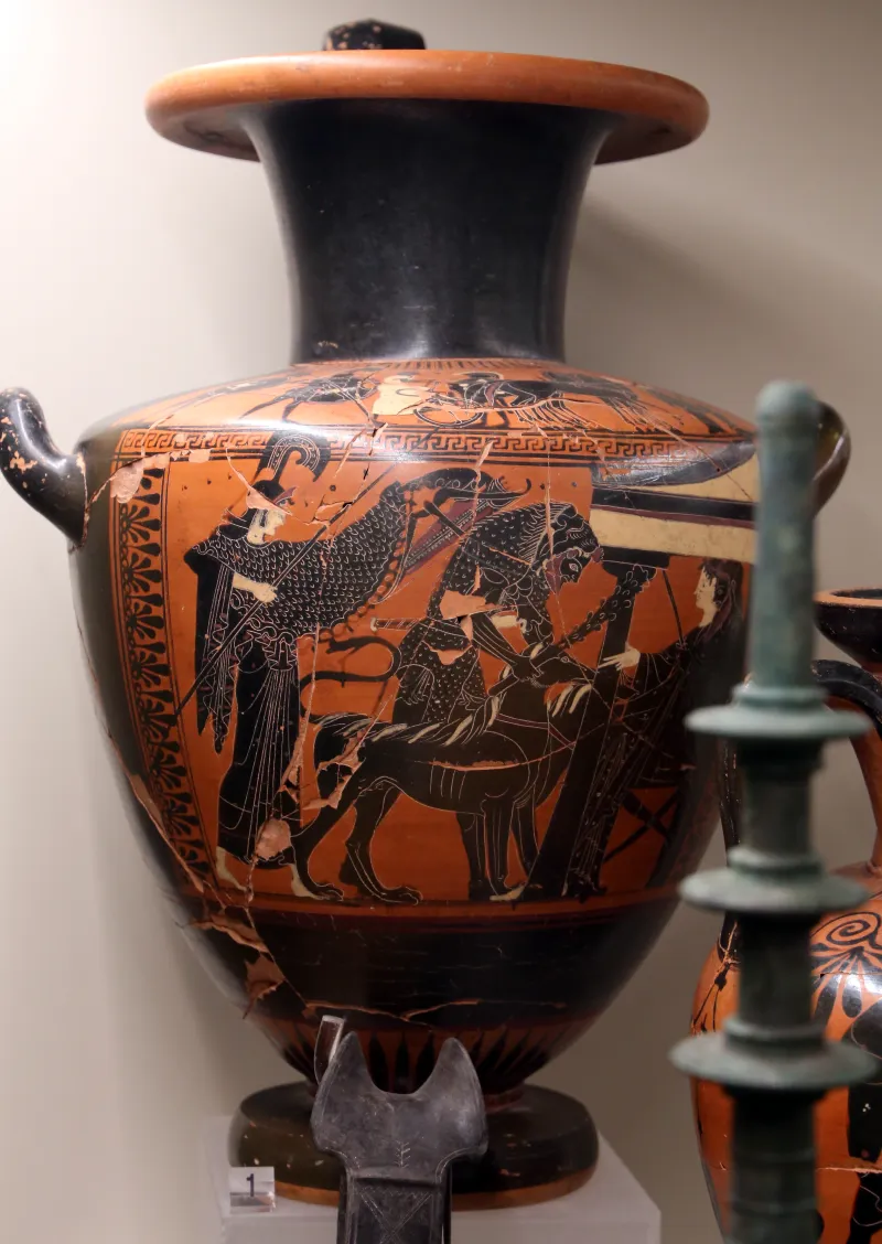 Pittore Di Priamo, Hydria Attica Con Eracle E Cerbero Negli Inferi, Dalla Tomba Del Kottabos Nella Dell'osteria, 520-500 Ac 