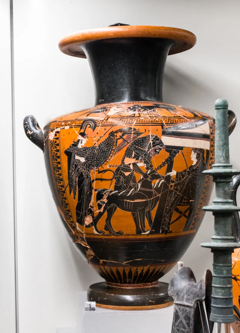Priamos Painter - Abv 332 Extra - Warriors Departing With Chariot - Herakles And Kerberos - Roma Mnevg 131422 - 