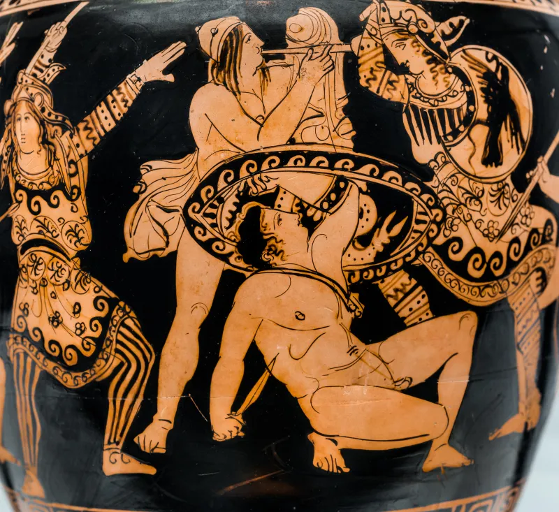 Pronomos Painter - Arv 1336 Extra - Amazonomachy - Three Draped Youths - Montesarchio Mandsc 70157 - 