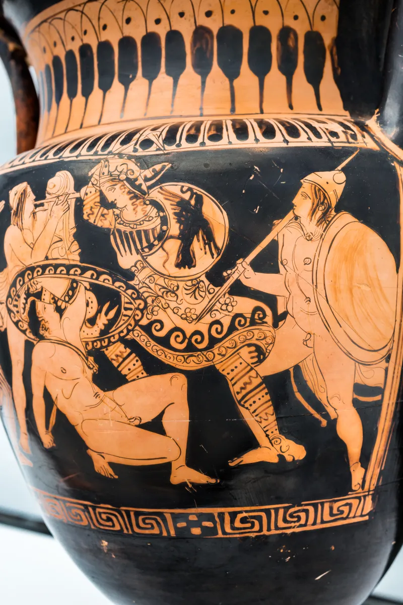 Pronomos Painter - Arv 1336 Extra - Amazonomachy - Three Draped Youths - Montesarchio Mandsc 70157 - 