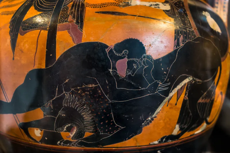Psiax Abv 292 1 Herakles And The Lion - Two Young Warriors Leaving Home 