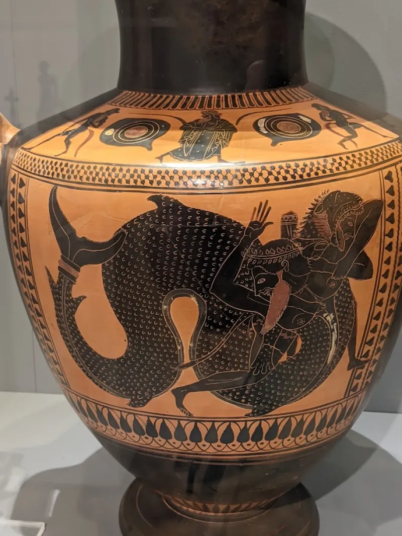 Attic Black-Figure Hydria Attributed To The Rycroft Painter, Dating 520 – 510 Bce, Depicting Herakles Wrestling Triton, Eskenazi Museum Of 