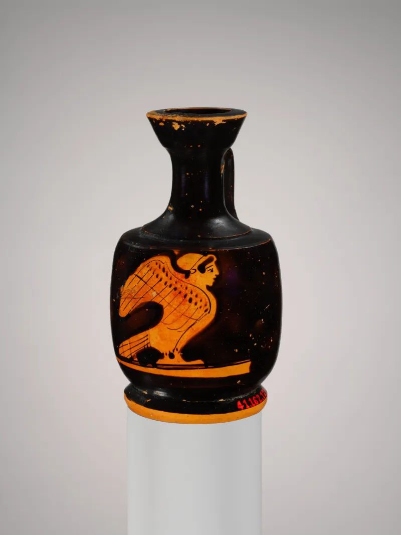 Miniature Terracotta Squat Lekythos (Oil Flask) With Siren Met 