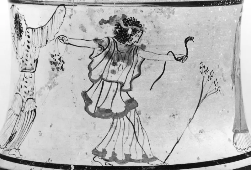 Sotheby Painter - White-Ground Pyxis With Maenads - Walters 482019 - Detail 