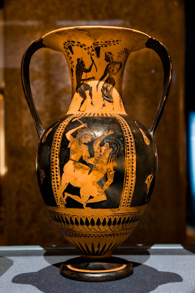 Very Early Attic Bilingual Nikosthenic Neck-Amphora - Arv 11 3 - Ajax Carrying The Body Of Achilles - Dike And Adikia - Wien Khm As Iv 3722 - 
