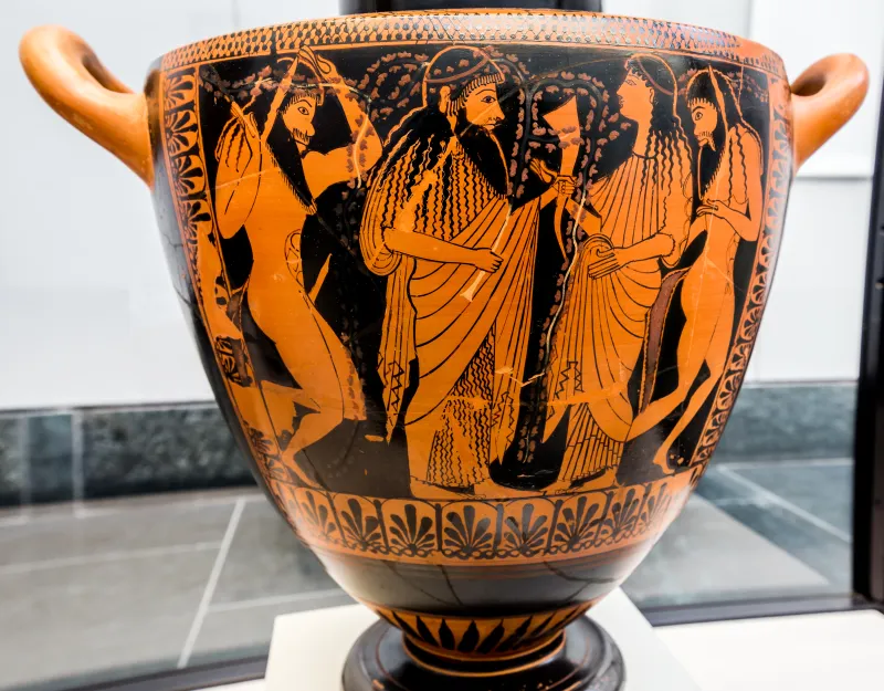 Very Early Bilingual Hydria Arv 12 7 Two War Chariots - Dionysos With Ariadne And Two Satyrs 