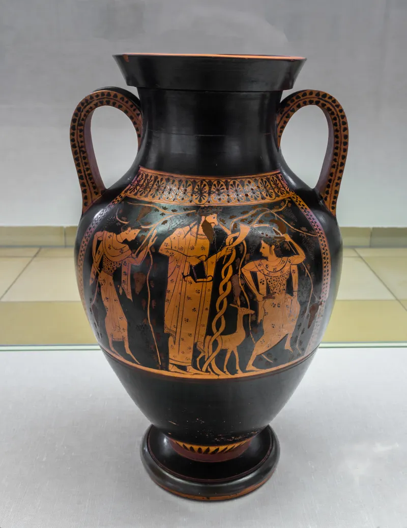 Very Early Red Figure Pot Arv 11 1 Dionysos With Maenads - Achilles And Ajax Playing 