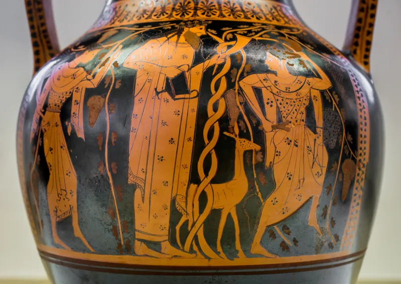 Very Early Red Figure Pot Arv 11 1 Dionysos With Maenads - Achilles And Ajax Playing 