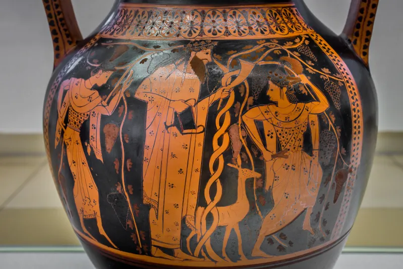 Very Early Red Figure Pot Arv 11 1 Dionysos With Maenads - Achilles And Ajax Playing 